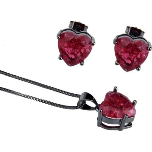 Funmode Black Gun Plated Link Chain Heart Shape Pendant Necklace Jewelry Sets For Women broche femme bijoux Wholesale FS71