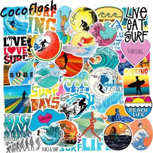 50PCS Outdoor Adventure Summer Surf Beach Stickers For Car Styling Motorcycle Phone Laptop Travel Luggage DIY TOY Sticker