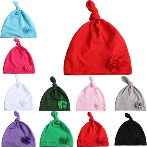 10pcs Toddler Kids Boys Girls Flower Beanies Hats Caps Cotton Baby Accessories Newborn Photography Props Knot Sleep Hats