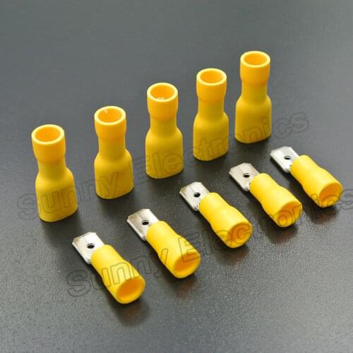100pcs (50Pairs) 6.3mm Yellow Female/Male Spade Insulated Electrical Crimp Terminal Connectors