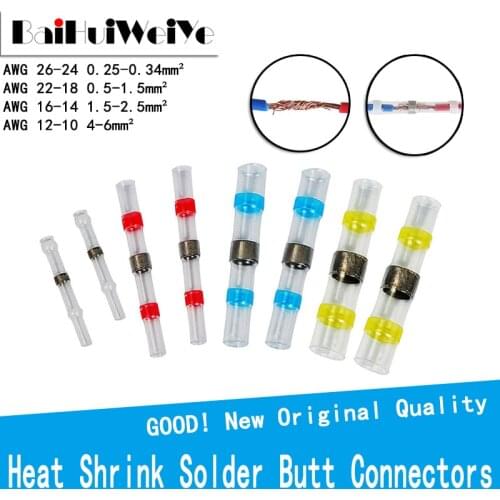 20/50PCS Waterproof Solder Seal Sleeve Splice Terminals Heat Shrink Electrical Wire Connector Butt Connector Insulated Soldering