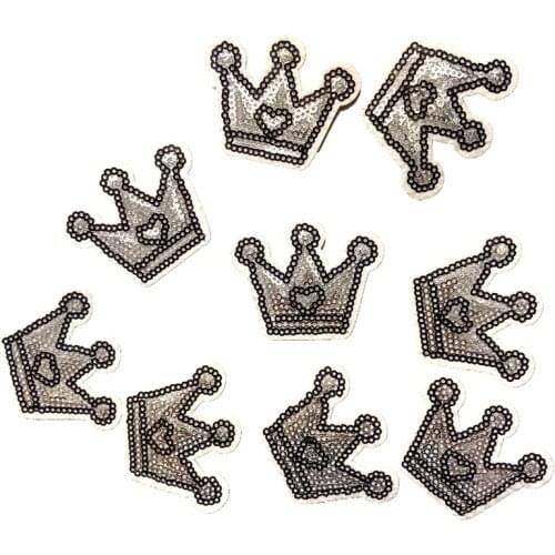 2020 New Silver Heart Crown Sequined Patches for Clothes Small Iron on /Sew on Sequins Crown Patch DIY Accessories 10pcs/lot