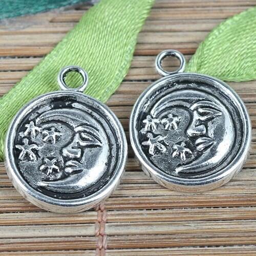 25pcs tibetan silver color round moon star charms EF0274