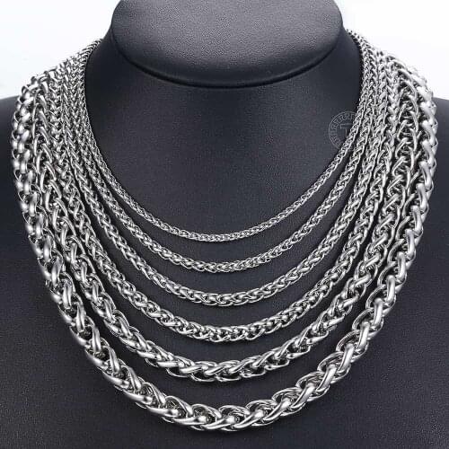 3-10mm Wheat Chains Necklace for Men Women Silver Color Stainless Steel Long Necklace Accessories Wholesale Dropship DKNM11