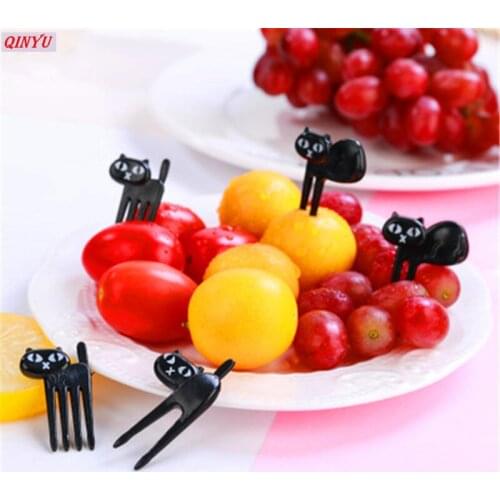 6pcs/set Cute Black Cat Fruit fork Cartoon Baby Fork Toothpick Gadgets Kitten Dessert Decoration Fork Party Table Decoration 8Z