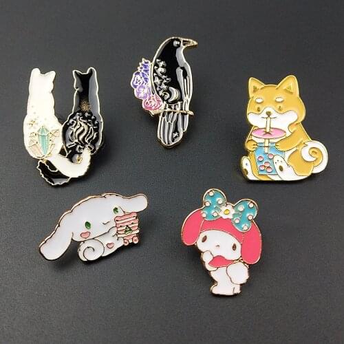 Cute Cat And Dog Enamel Cartoon Pins Brooches Badges Bags Kids Metal Pin Gifts Jewelry Brooch DIY Clothes Hats backpack
