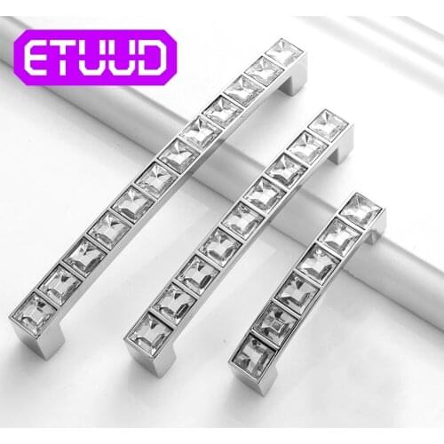 ETUUD Luxury Acrylic Crystal Wardrobe Door Pull Handle Furniture Drawer Cabinet Knob 60mm 96mm 128mm Dresser Pulls Knob Hardware