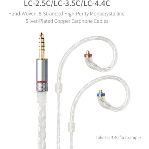 FIIO LC-2.5C / LC-3.5C / LC-4.4C MMCX Hand-Woven 8-Stranded High-Purity Mono crystalline Silver-Plated Copper Earphone Cables