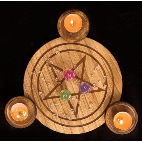 GIEMZA Wood Candlestick Holders Unfinished Pentagram Five-pointed Star 1pc Hallowed Candlestick Energy Setting Decor