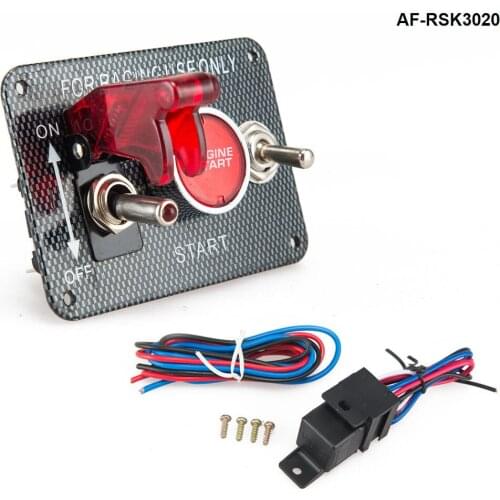 Racing Car Engine Start Button +2Toggle Switch Panel Drift 12v Carbon Fiber AF-RSK3020