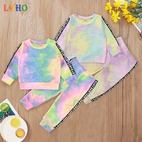 LYHO Baby Girl Clothes Set Tie Dye Tracksuit Boys Outfit Crewneck Kids Top Pants 2Pcs Clothing Suits Sweatsuits Jogging 3T 6T