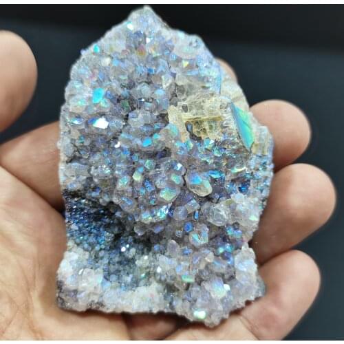 Beautiful 1PC Natural Amethyst Cluster Aura Crystal Electroplating Titanium Quartz Cluster Stone Healing Natural Quartz Crystal