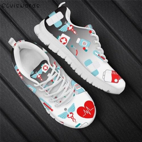 ELVISWORDS Fashion Nurse Equipment Sneakers Heartbeat Design Casual Sports Shoes for Woman Ladies Lightweight Air Mesh Sneakers