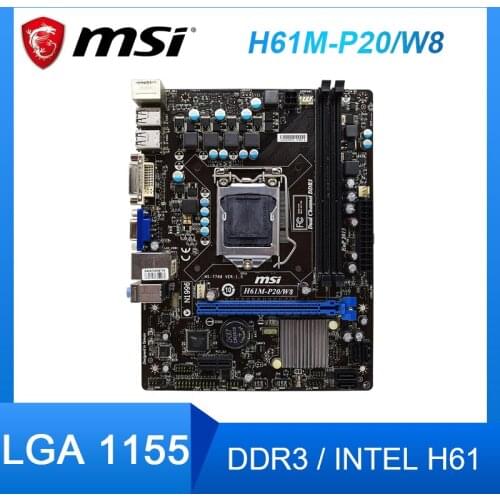 For MSI H61M-P20/W8 Desktop Motherboard Socket LGA 1155 Intel H61 DDR3 RAM VGA DVI USB 2.0 SATAII Original Used Motherboard