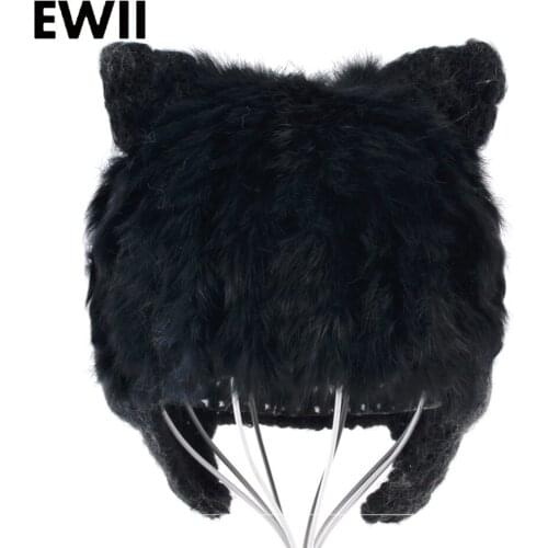 Fashion knitted beanies for women winter cap women rabbit fur beanie hat ladies cat ears caps girl warm hats bone feminino