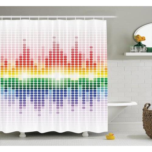Music Decor Shower Curtain Rainbow Like Digital Equalizer Amplifier Recording Equipment Club Bath Curtain For Bathroom