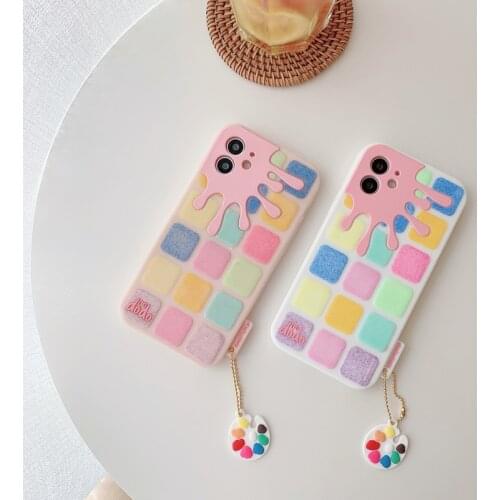 Cute Cartoon Palette Paint Case for iPhone 12 11 Pro X XR XS Max 6 6s 7 8 Plus SE 2020 mini Soft Silicone Cover