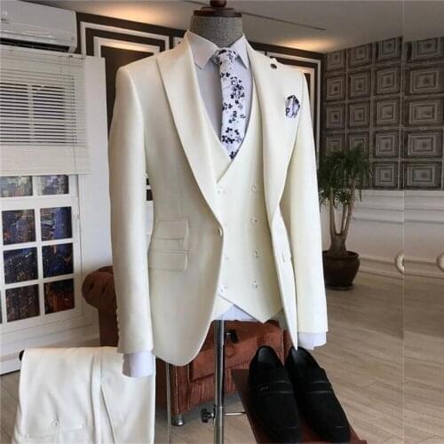 2021 Latest Coat Pant Designs Ivory Slim Fit Mens Classic Suits for Wedding Custom Made Groom Tuxedo Formal Prom Party 3 Piece