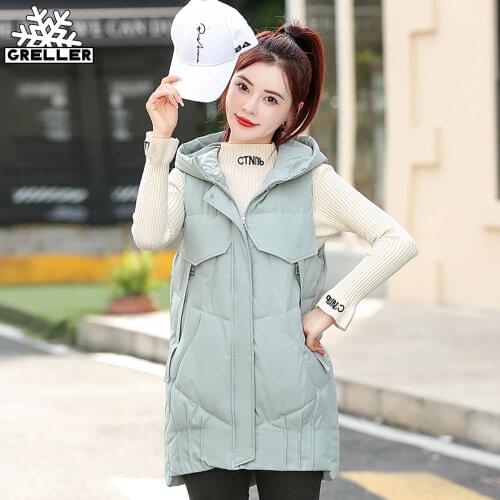 GRELLER 2021 New Winter Women Vest Coat Solid Hooded Sleeveless Thicken Warm Cotton Padded Vest Coat Female Winter Waistcoat