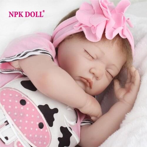 NPKDOLL 22 Inch Sleeping Vinyl Baby Doll Realistic Baby Toy Gift For Girls Play House Real Toys Cow clothes Lovely Pink Bebe