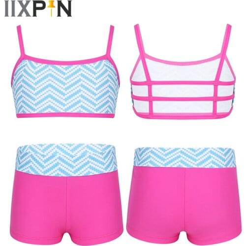Girls active wear girls dancewear Athletic Outfit Spaghetti Shoulder Straps Caged Back Tanks Crop Top with Bottoms Ballet Dance