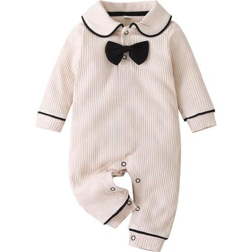 Solid Unisex 100%Cotton Baby Girl Clothes 6-24M Baby Romper Pajamas Bow Tie Baby Boy Clothes Newborn Home Clothes