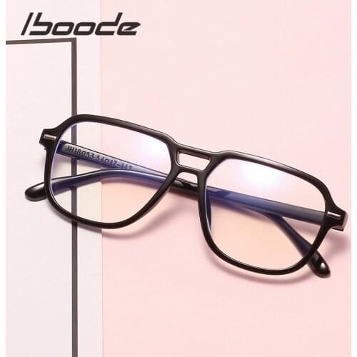 Iboode Retro Flat Mirror Square Large Glasses Frame Men Women Computer Anti Blue Light Eyeglass Frame Optical Ultralight Goggle