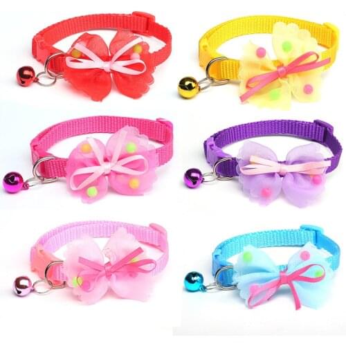 Pet Cat Collar With Bell Bow Tie Adjustable Cotton Soft Fashion Bowknot Necklace Pet Cat Dog Supplies