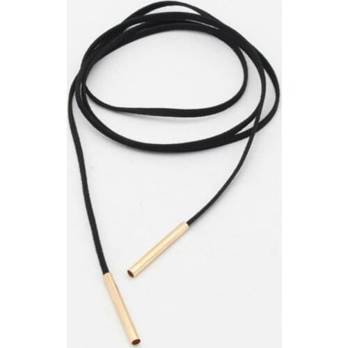 Elegant Fashion Long Black Brown Leather Rope Copper Tube Chocker Collar Necklace Women Collier Bijoux Accessories Chain Jewelry