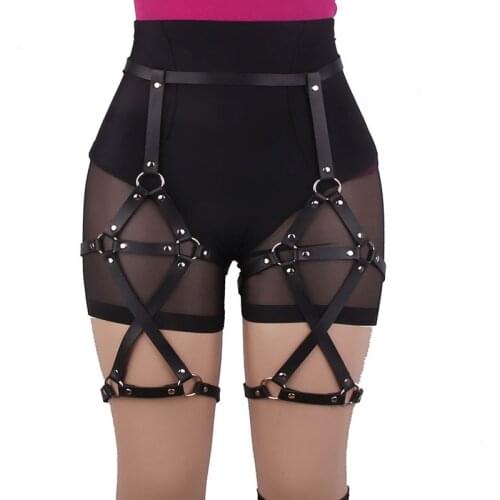 Sexy Erotic Harness Belts Bondage Lingerie Suspender Belt Gothic Punk Style Pu Leather Harness Body Harness Cage Leg Garters
