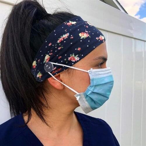 Women Printed Wide Headband With Button Mask Holder Wear Ear Protection Fashion Quick-drying Sweat Hair Band Hair Accessories