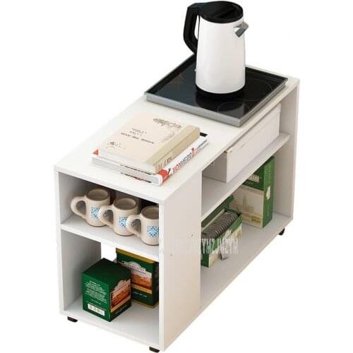 Simple Modern Movable Mini Sofa Side Cabinet Wood 2 Layer 90/60cm Long Tea Table Bedside Table With Wheel Design Easy To Move