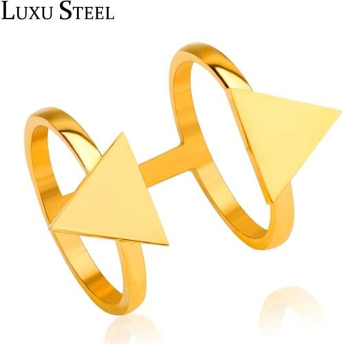 LUXUSTEEL Simple Style Gold Color Hollow Out Triangle Ring For Women Wedding Rings anillos Accesorios Mujer