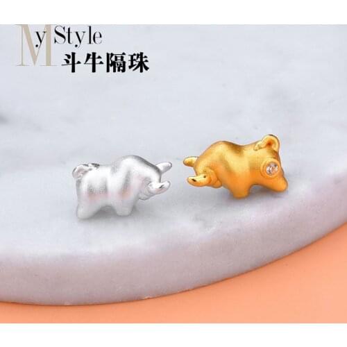 S999 Zuyin 3D hard Silver Bead zircon bullfight Zodiac Zodiac Zodiac hand made DIY material Bracelet accessories