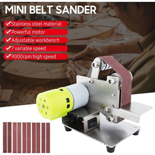 Mini Belt Sander Electric Sanding Polishing Grinding Machine 7 Speed with 10 Sanding Belts for Polishing Wood Acrylic Metal