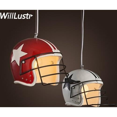 Modern helmet pendant lamp football helmet suspension light resin material lighting dinning room restaurant hotel loft showcase