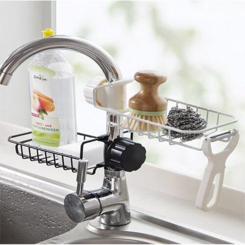 Kitchen Stainless Steel Sink Drain Rack Faucet Organizer Soap Cloth Storage Rack Bathroom Storage Rack Adjustable Drain Shelf