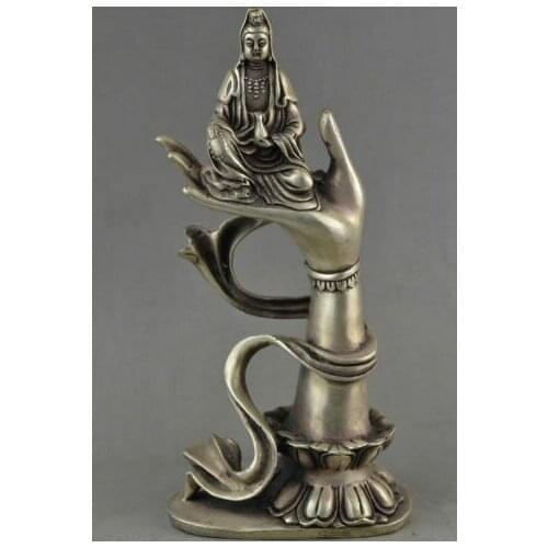 Tibet Buddhist Silver Kwan Yin Buddha Hand Statue