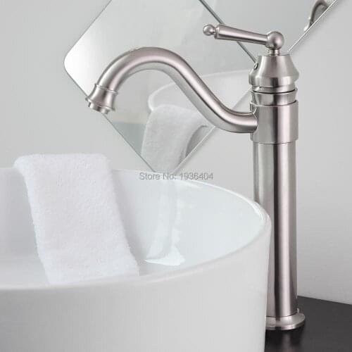 Bathroom Brushed Nickel Basin Sink Faucet Deck Mounted Single Handle Basin Mixer Tap NL701