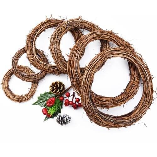 Cheapest 10-35cm Rattan Wreath Wedding Decora Hoop Wreath Decor Floral Hoop Christmas Decor for Home Hanging Artificial Flower