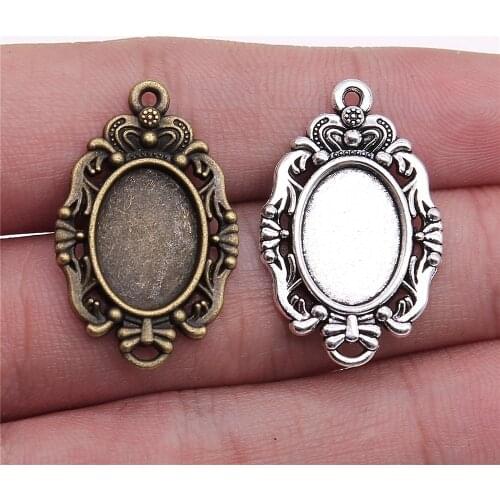 WYSIWYG 10pcs 10x14mm Inner Size Antique Bronze Antique Silver Color Oval Cabochon Base Setting Pendants For Jewelry Making