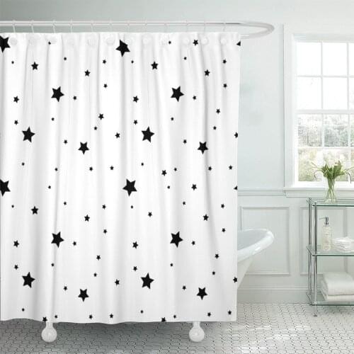 Star Black and White Retro Chaotic Abstract Geometric Shape Shower Curtain Waterproof Fabric 60 x 72 Inches Set with Hooks