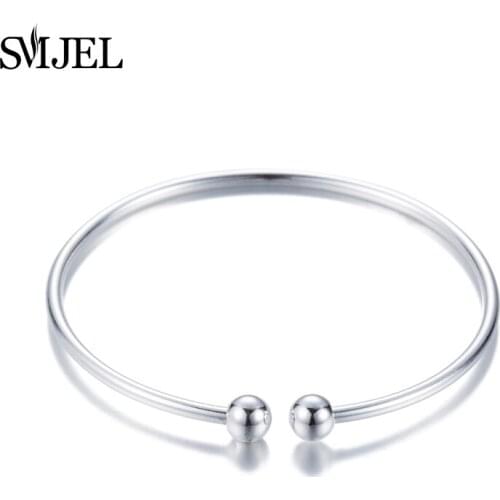 SMJEL Mnimalist Adjustable Simple Double Ball Cuff Bangles Women Pulseiras Geometric Round Bracelets Female Jewelry SYSZ026