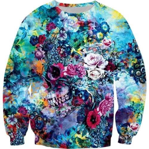 2020 New Fashion Sweatshirt Flowers and Skull 3D Printed Pullover Unisex Harajuku floral Long sleeve pullover sudadera hombre