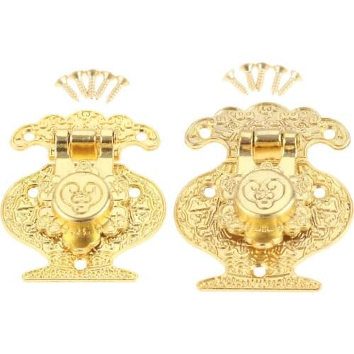 1Pc Antique Vase Metal Buckle Wooden Jewellery Box Vase Buckle Hasp Latch Lock Decorative Vintage Latch Clasp with Screws