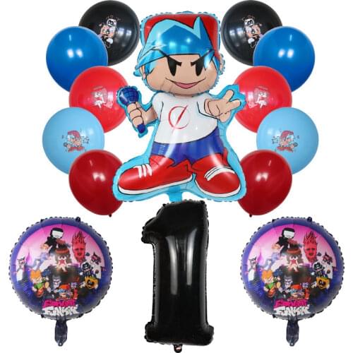 14pcs Cartoon Friday Night Funkin Balloons Set 30inch Number Globos Music Game Theme Happy Birthday Party Decorations Kids Toys
