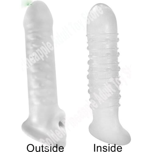 18cm Large Penis Extender for Men Reusable Cock Ring Penis Extension Condom Delayed Ejaculation Penis Sleeves Glans Cover