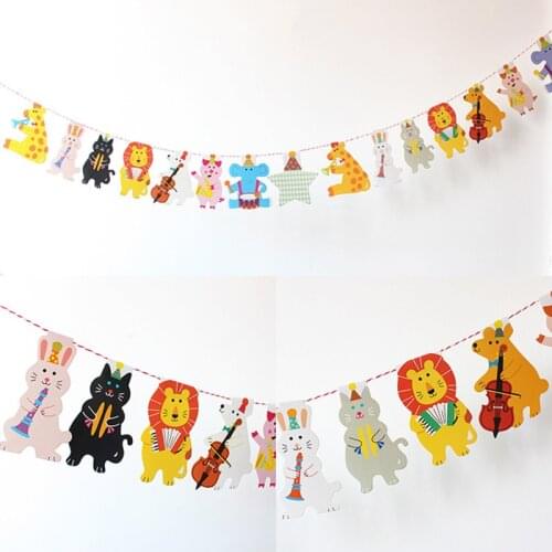 2m Circus Forest Lion Concert Baby Shower Cartoon Animal Garland Paper Banner Kids Birthday Party Supplies