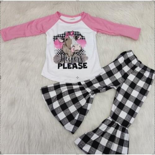 2020 kids clothing Long sleeve cartoon Cow Design girl suit clothes boutique complete clothing fashion