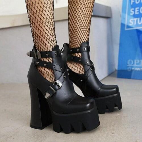 2021 Summer Cool Boots Belt Buckle Stage Womens Pumps Super High Heels Ankle Martin Boots Rivet Sandalias Mujer Single Shoes